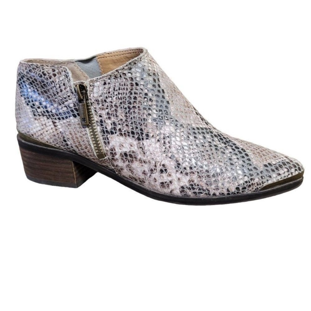 Lucky Brand Koben Ankle Bootie Western Stacked Heel Snake Print women size 7.5M